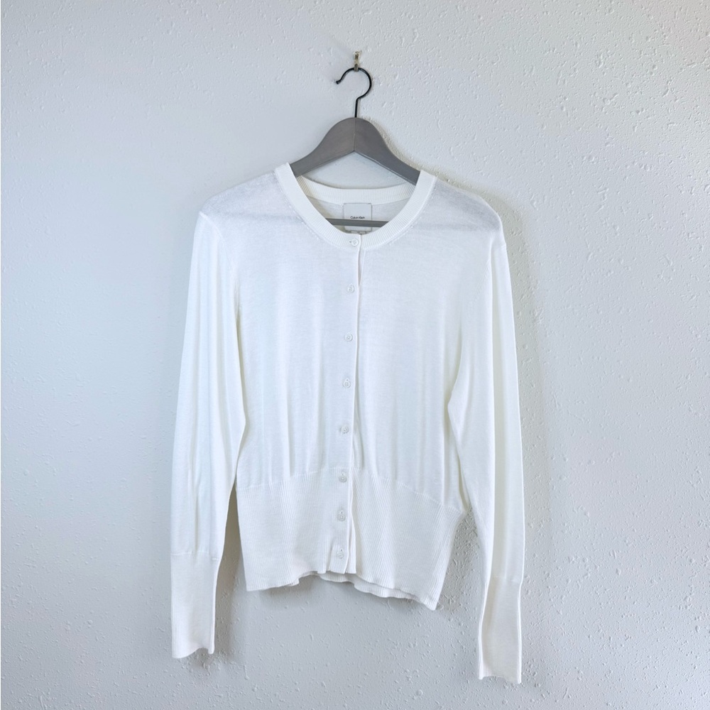 Calvin Klein Women’s Button Up Ivory Cardigan Size Large NWT